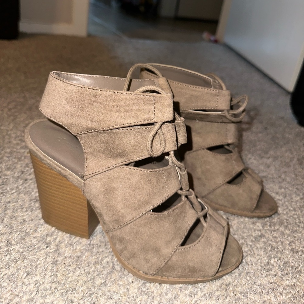 Tan lace-up heels, women’s size 8